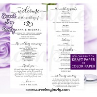 Rustic Wedding Program card tea length,Modern wedding program card,(022w)